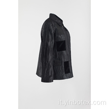 Cappotto rattoppato casual nero in giacca antirughe